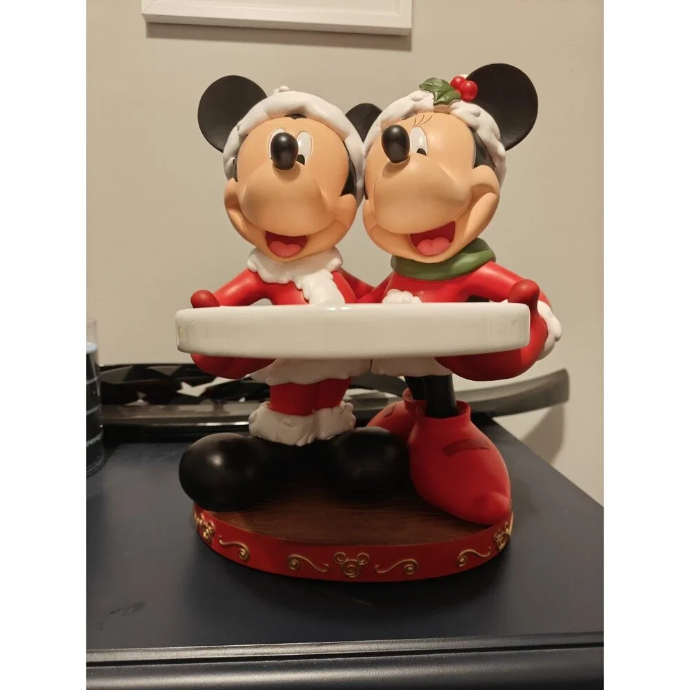 Rare Disney Mickey & Minnie Mouse Christmas Cookie Holder & Ceramic Tray - Clean